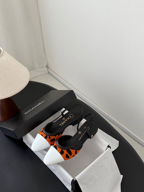 CC Slingback Flats Orange Black Spotted Calfskin 840025