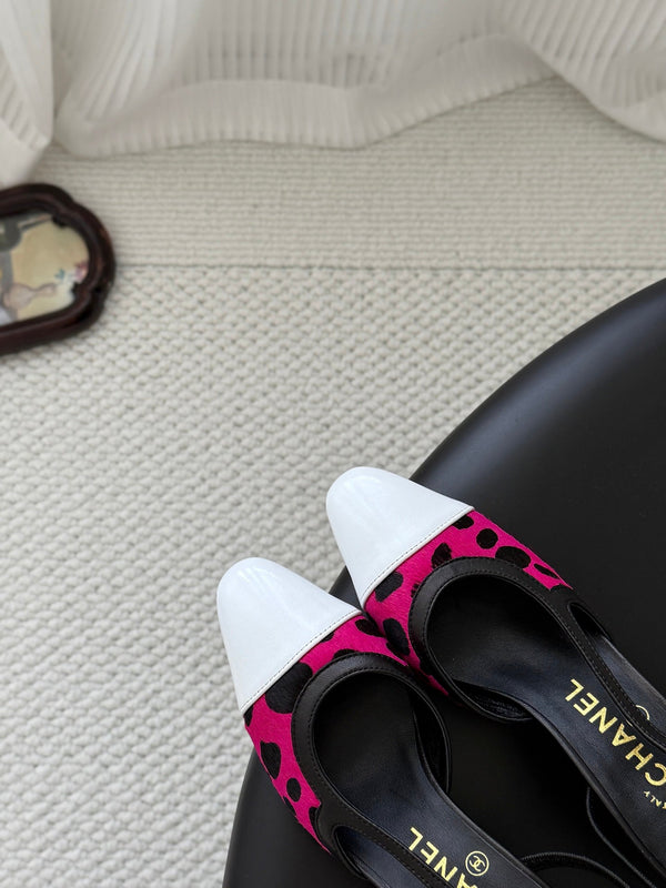 CC Slingback Pums Pink Black Spotted Calfskin 840024