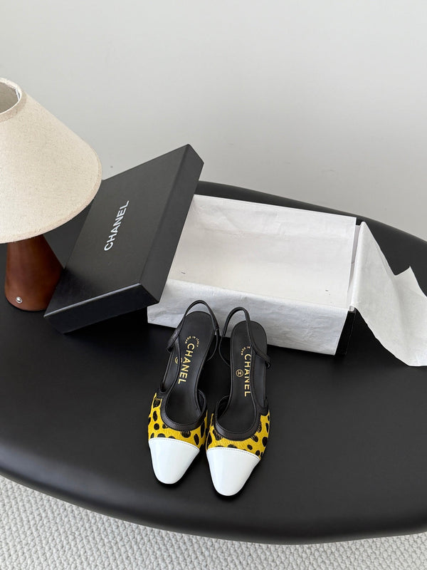 CC Slingback Pums Yellow Black Spotted Calfskin 840023