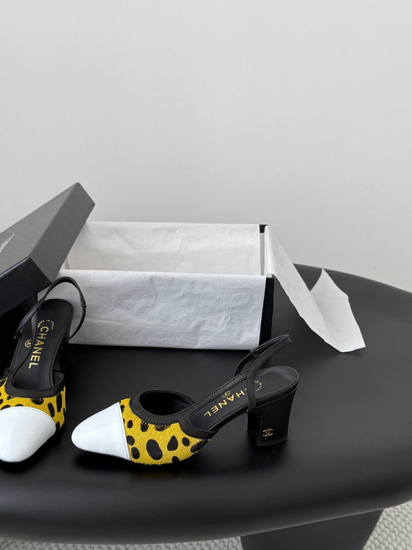CC Slingback Pums Yellow Black Spotted Calfskin 840023