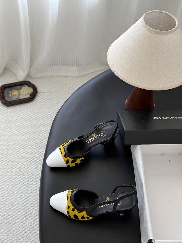 CC Slingback Pums Yellow Black Spotted Calfskin 840023