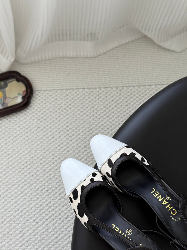 CC Slingback Pums Cream Black Spotted Calfskin 840022