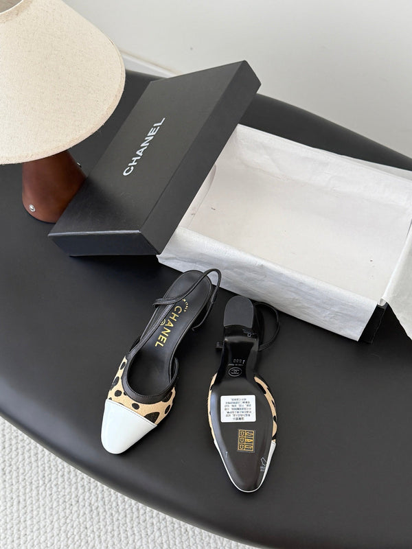 CC Slingback Pums Begie Black Spotted Calfskin 8400219