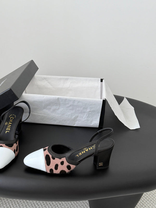 CC Slingback Pums Brown Black Spotted Calfskin 8400218