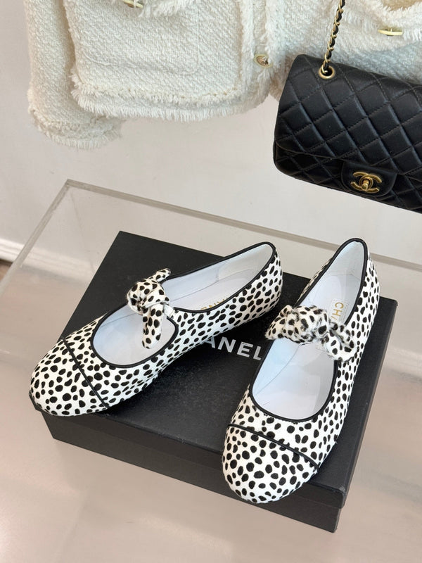 CC Leopard Print Bunny-Ear Mary Jane Flats Calfskin Pony Hair 841989