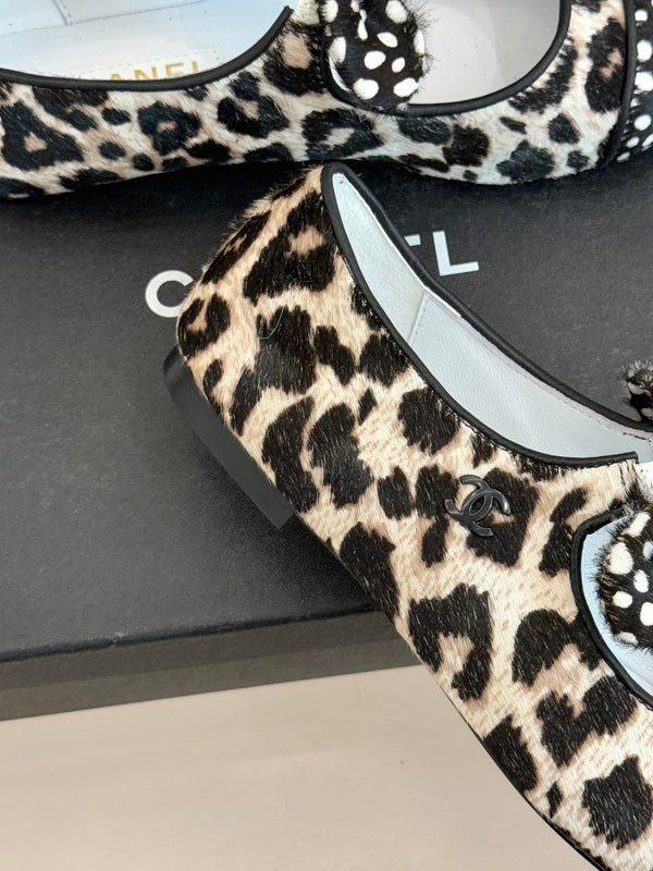 CC Mary Jane Flats Polka Dot Leopard Print Calfskin Pony Hair 841987