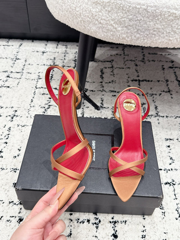 YSL Kirat Cross-Strap Stiletto Sandals 9.5cm Red Hot Pink Cowhide Leather 847153