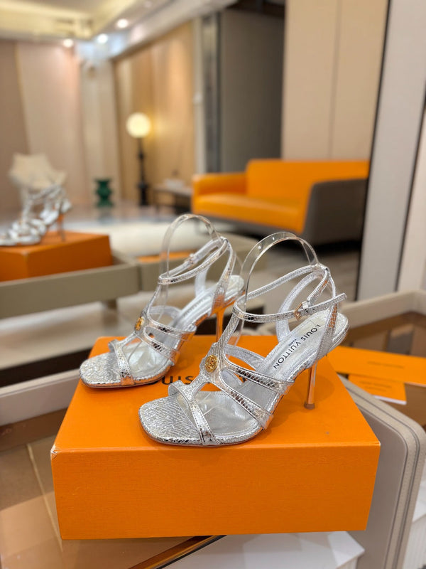 LV Isola Sandals 9.5cm Silver Metallic Calfskin Leather 844398