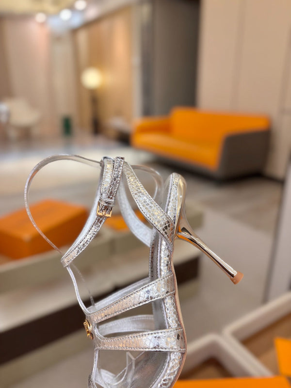 LV Isola Sandals 9.5cm Silver Metallic Calfskin Leather 844398