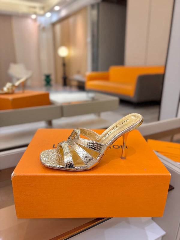 LV Isola Mule 9.5cm Gold Metallic Calfskin Leather 844385