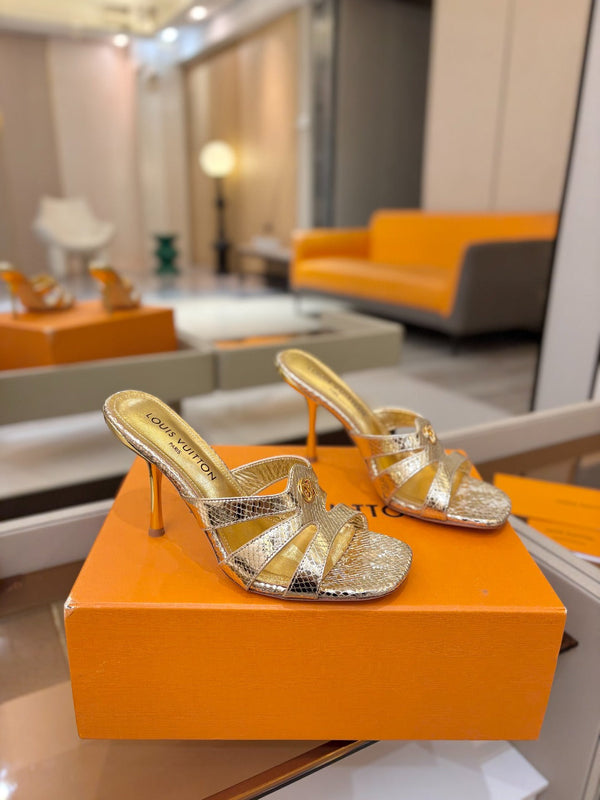 LV Isola Mule 9.5cm Gold Metallic Calfskin Leather 844385