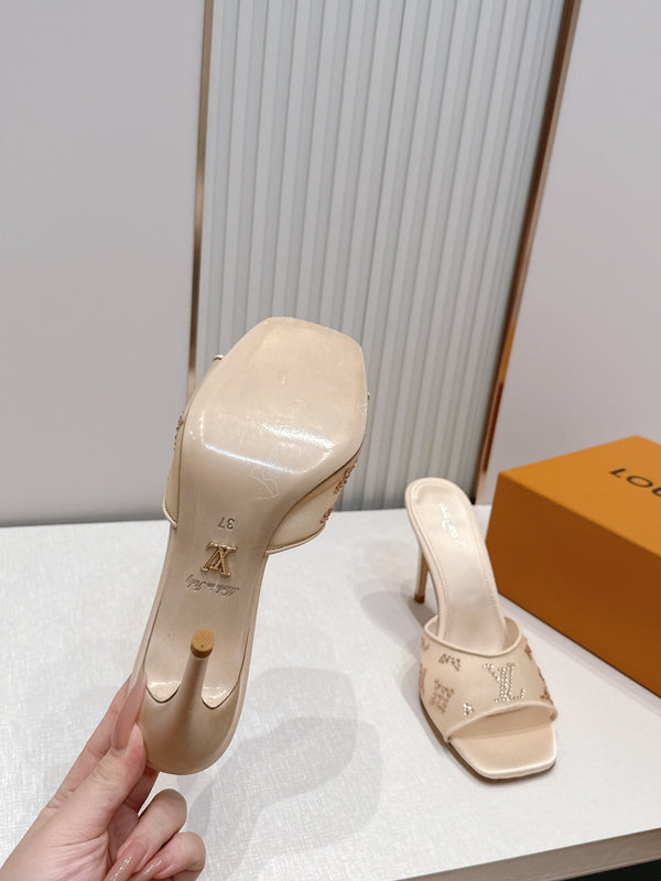LV Gala Mules 9.5cm Begie Rhinestone Mesh 844228