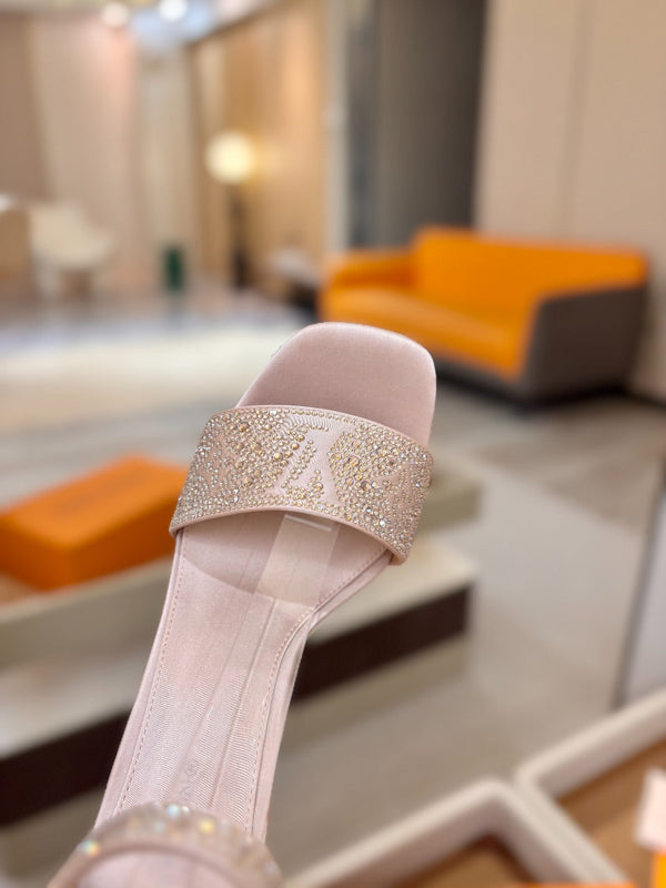 LV Sandals 11cm Begie Silk Rhinestone 844394