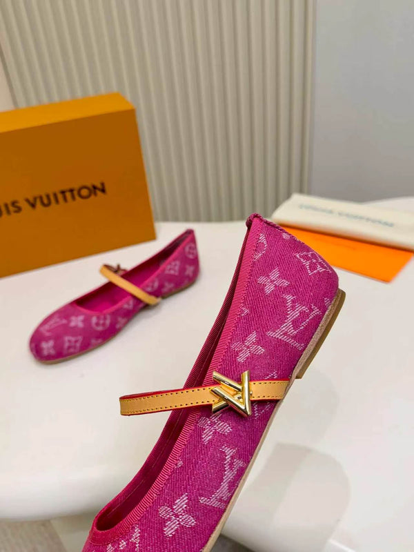 LV Monogram Kitten Ballet Flats Pink Canvas Leather 840354
