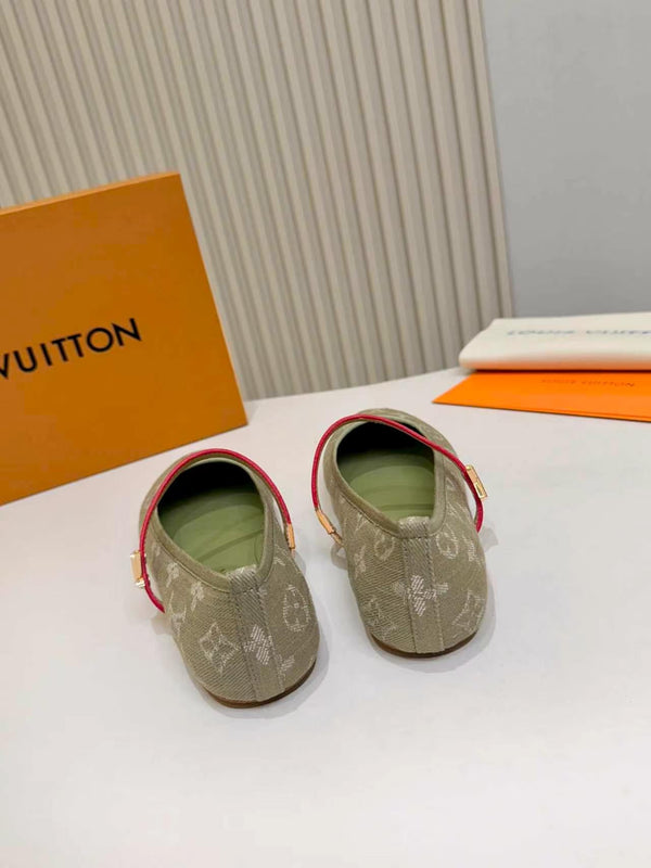 LV Monogram Kitten Ballet Flats Olive Canvas Leather 840353