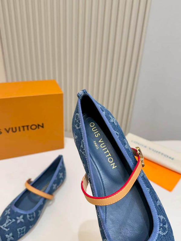 LV Monogram Kitten Ballet Flats Blue Canvas Leather 840352