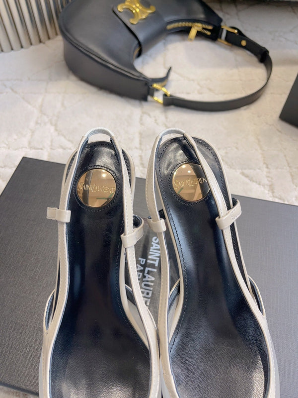 YSL Pointed-Toe Mesh Pumps 75mm Silver Grey Cowhide & Mesh 851894