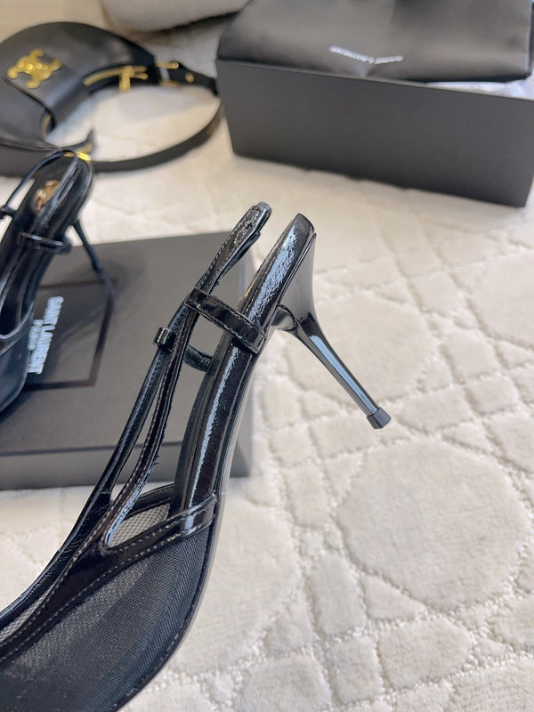 YSL Pointed-Toe Mesh Pumps 75mm Black Cowhide & Mesh 851890