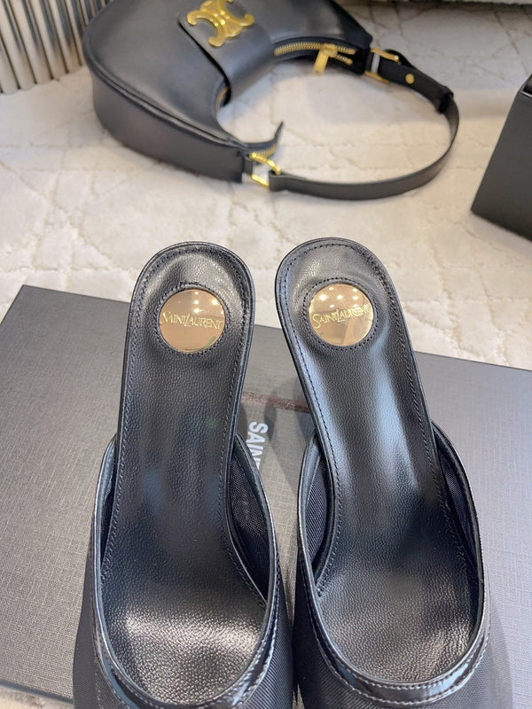 YSL Pointed-Toe Mesh Mule 75mm Black Cowhide & Mesh 851891