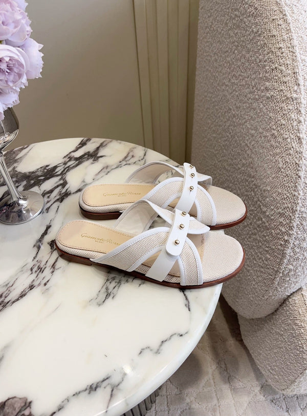 GR Paros Studded Flat Sandals White Cowhide & Fabric 851844