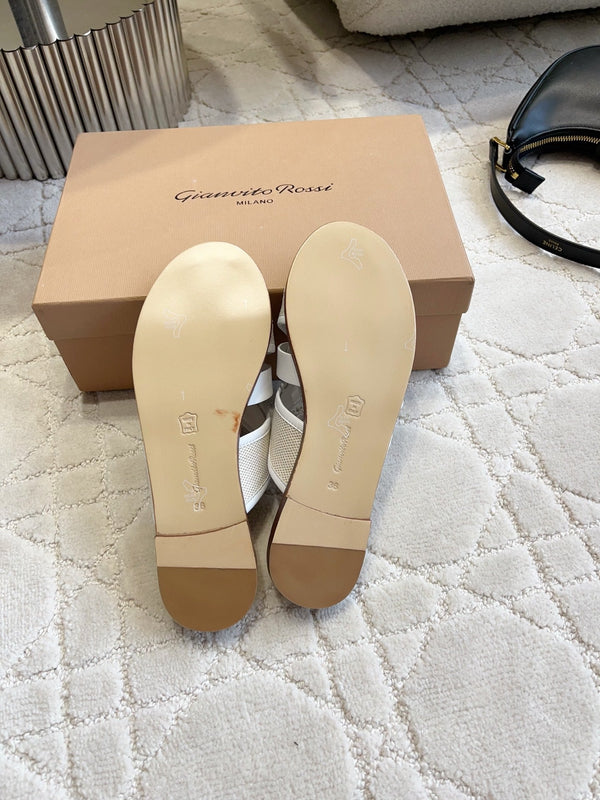 GR Paros Studded Flat Sandals White Cowhide & Fabric 851844