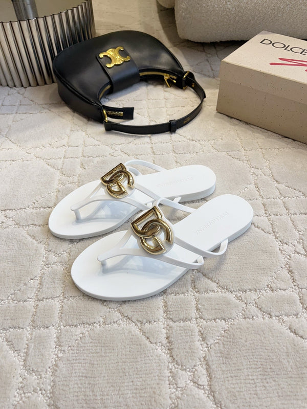 DG Logo Jelly Thong Sandals White Rubber 851868