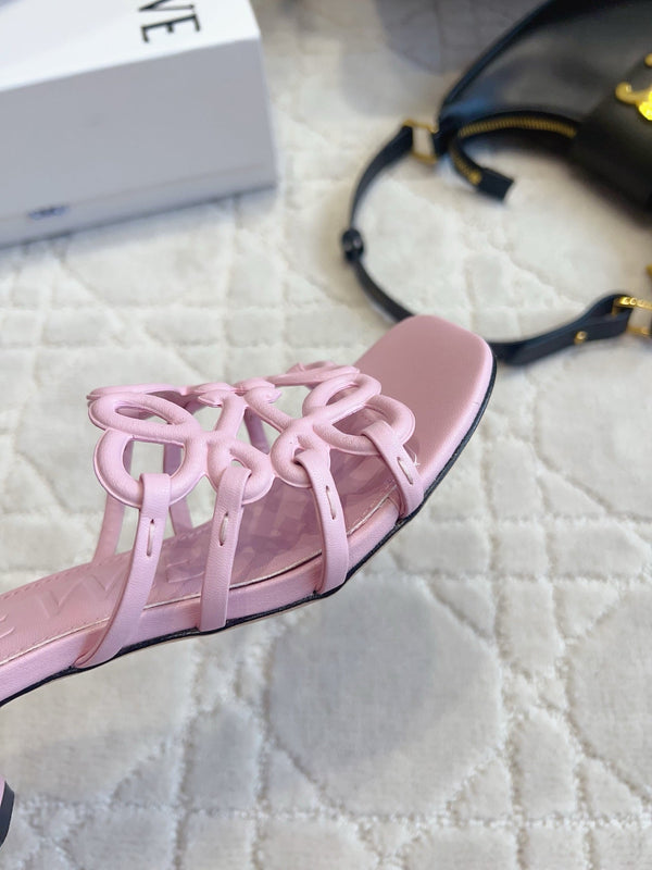 Loew Woven Square-Toe Sandals 3.5cm Pink Lambskin 851673