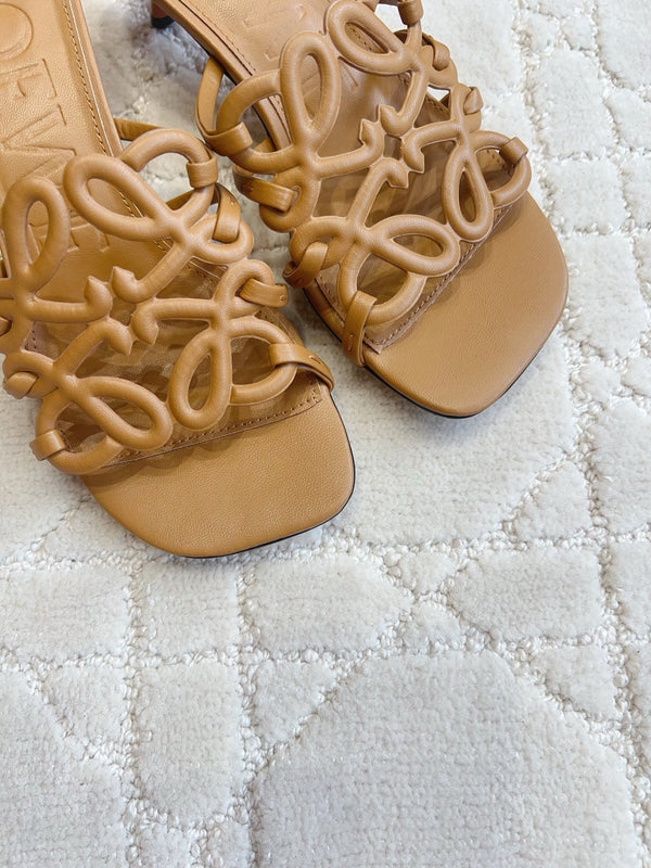 Loew Woven Square-Toe Sandals 3.5cm Brown Lambskin 851672
