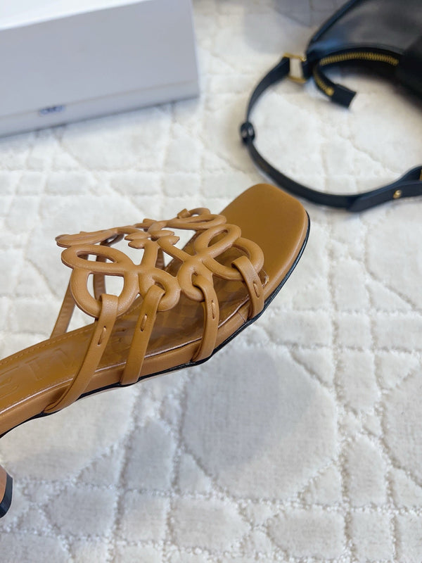 Loew Woven Square-Toe Sandals 3.5cm Brown Lambskin 851672