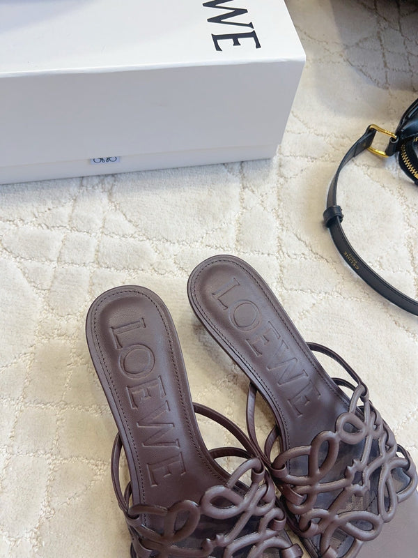 Loew Woven Square-Toe Sandals 3.5cm Deep Chocolate Lambskin 851670