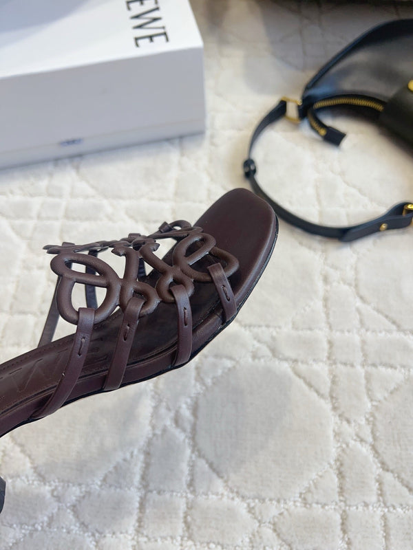 Loew Woven Square-Toe Sandals 3.5cm Deep Chocolate Lambskin 851670
