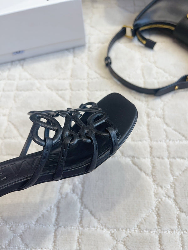 Loew Woven Square-Toe Sandals 3.5cm Black Lambskin 851669