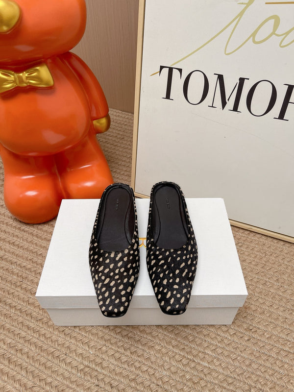 TR Mules Black Ivory Spotted Square Toe Horsehair 854392