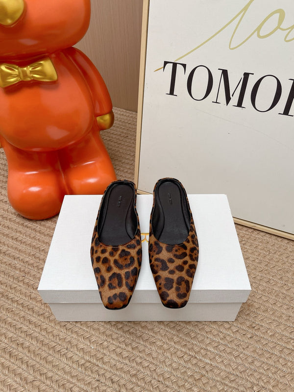 TR Mules Brown Black Spotted Square Toe Horsehair 854394