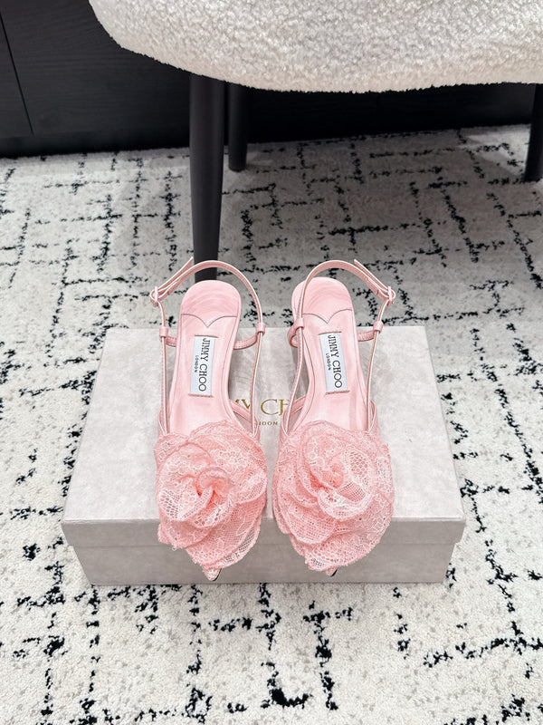 JC Mimmi Slingback Pumps Floral Appliqué 5.5cm Pink Lace 858431