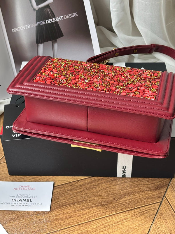 CC Le Boy Flap Bag Crystal Embellished 25cm Red GHW 158379