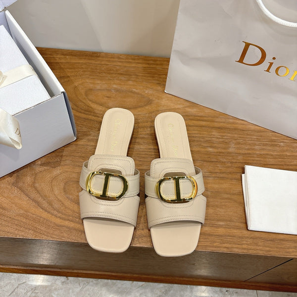 CD Montaigne Slides Buckle Light Beige Calfskin Leather 862369
