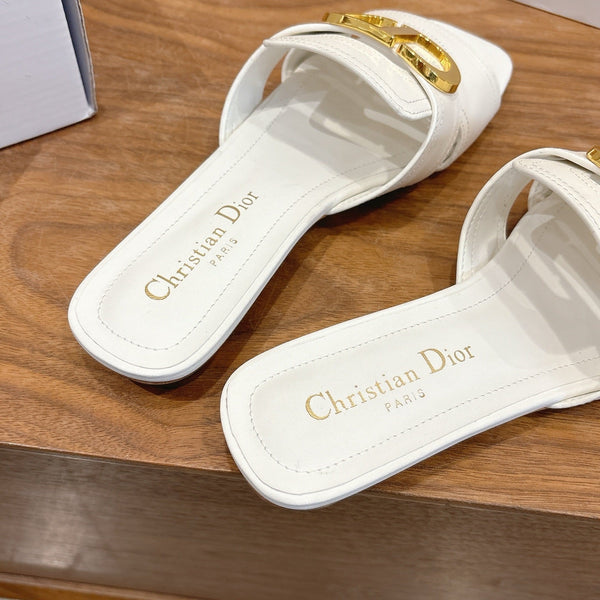 CD Montaigne Slides Buckle White Calfskin Leather 862367