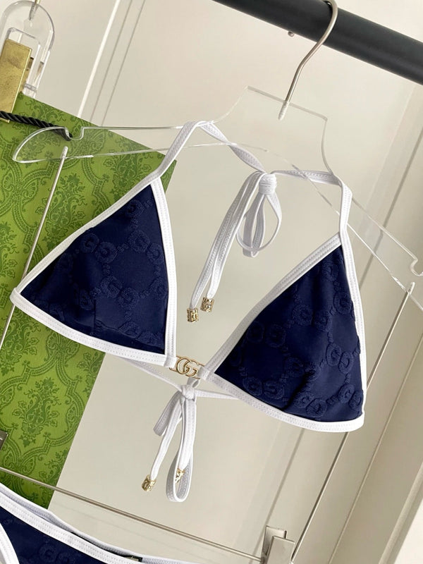 GG Jacquard Two-Piece Bikini Swimsuit Navy 330769