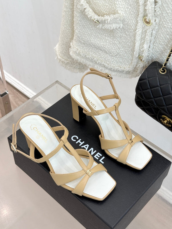 CC 26A Strappy Stiletto Sandals Beige Leather 878668
