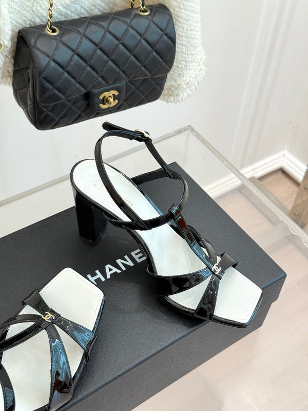 CC 26A Strappy Stiletto Sandals Black Patent Leather 878667