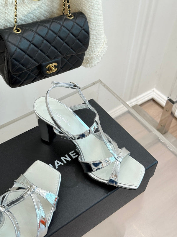 CC 26A Strappy Stiletto Sandals Silver Patent Leather 878665