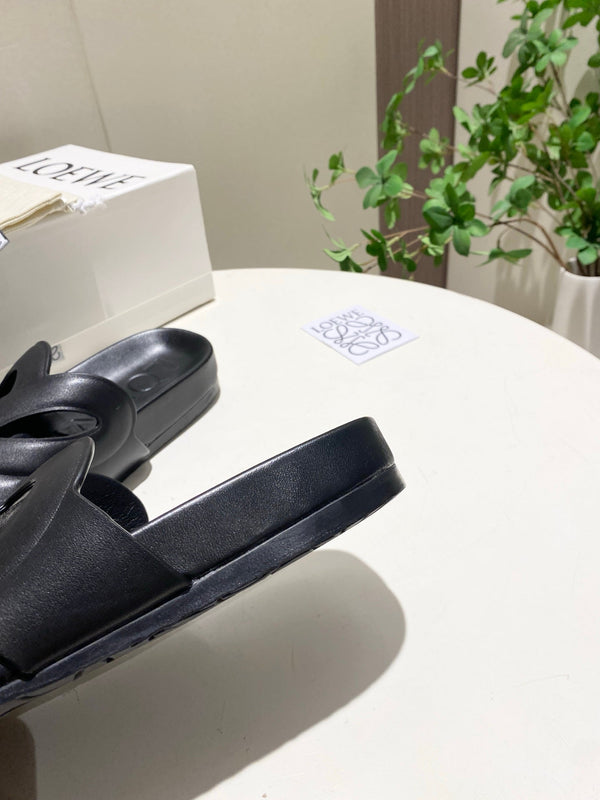 Loew Ease Monogram Slides Black Lambskin Leather 881378