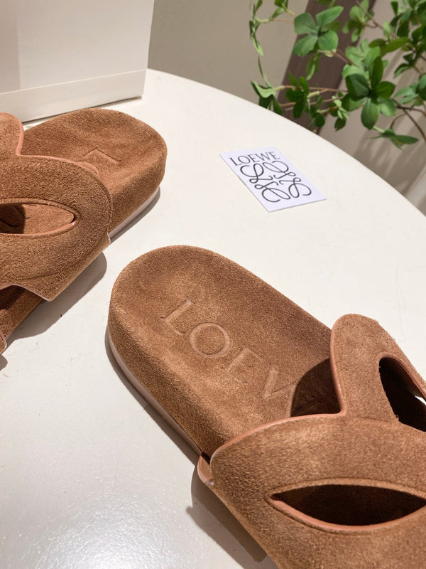 Loew Ease Monogram Slides Brown Suede Leather 881376