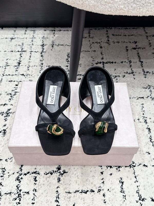 JC Emeri Stone Sandals 3cm Black Suede Leather 880816