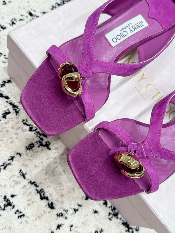 JC Emeri Stone Sandals 3cm Purple Suede Leather 880814