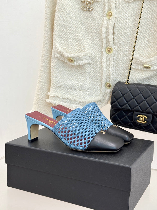 CC Woven Square-Toe Mules Blue Black Leather 887978