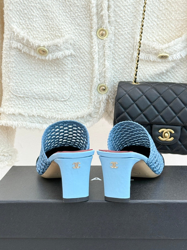 CC Woven Square-Toe Mules Blue Black Leather 887978