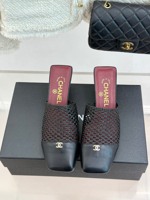 CC Woven Square-Toe Mules Black Leather 887977