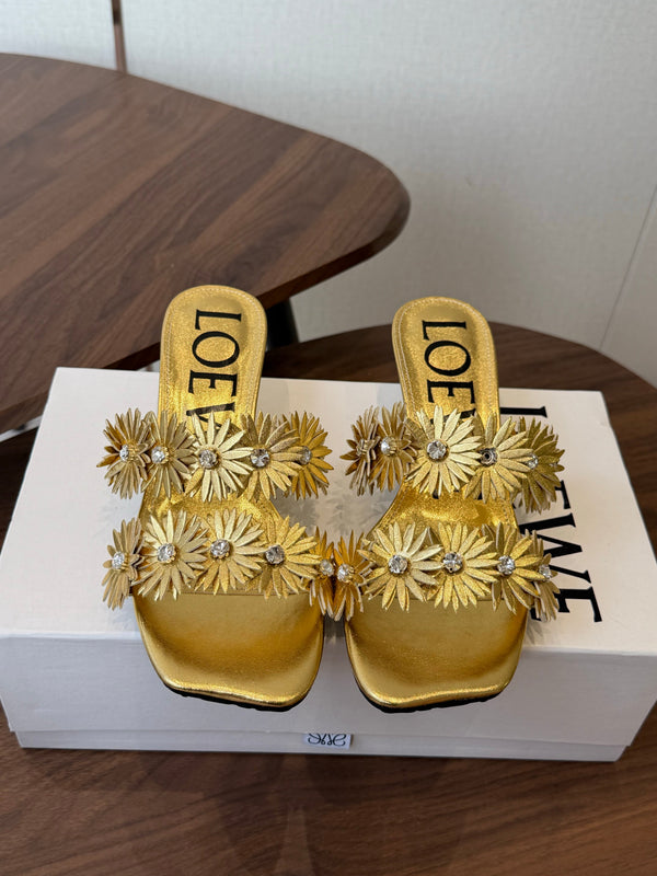 Loew Paula's Ibiza Petal Flower Sandals Metallic Gold Leather 889900